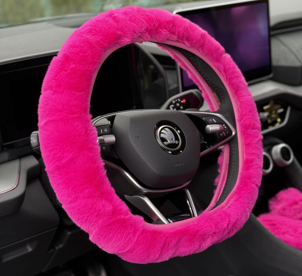Huňatý poťah na volant Neon Pink