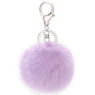 Fialový chlpatý prívesok na kľúče, kabelku Pom Pom